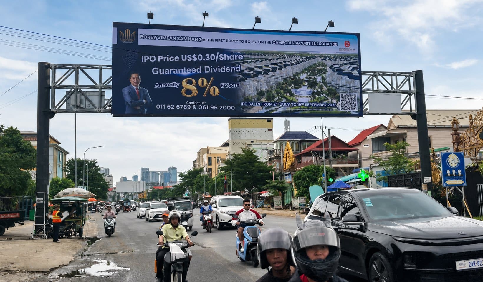 Premium overhead billboard on Road 1 in Phnom Penh